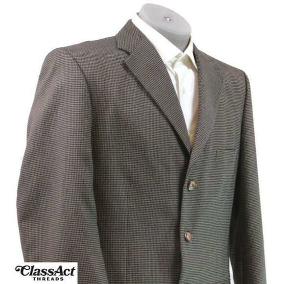 George Men's Green Houndstooth Suit Coat 3 Btn Jacket Blazer Sport Coat 42R - Picture 2 of 7